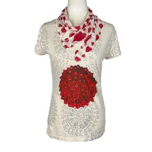 Desigual cream and red top